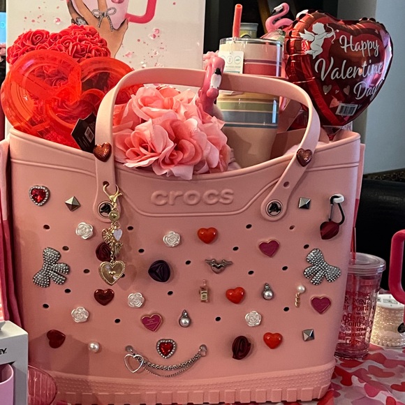 CROCS Pink Tote with Heart Charms